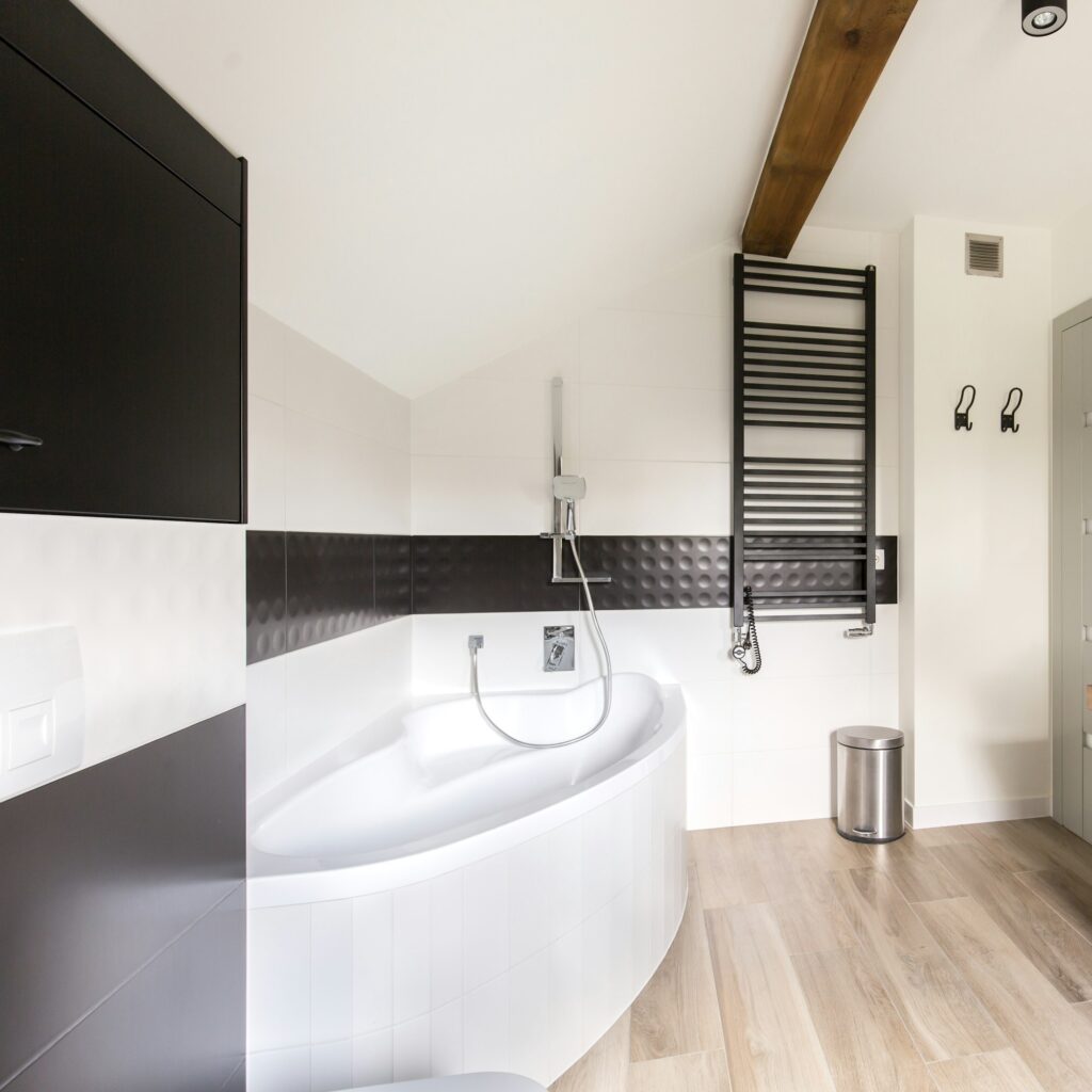 modern bathroom with big bath